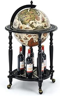 TANGZON 360MM/400MM Globe Drink Cabinet, 2-Tier Wine Liquor Storage Stand with 360° Casters, Retro Style Minibar Wooden Cart for Bar, Kitchen and Living Room (Beige, 400MM)