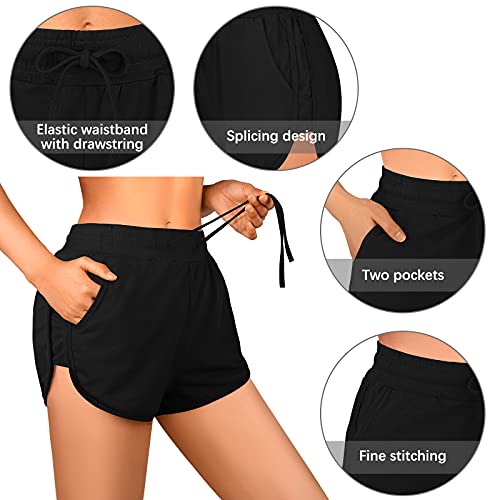 Uratot 2 Pack Xl Cotton Yoga Short Women Summer Running Gym Sports Waistband Shorts With Pockets, Black, Light Grey #TOP2