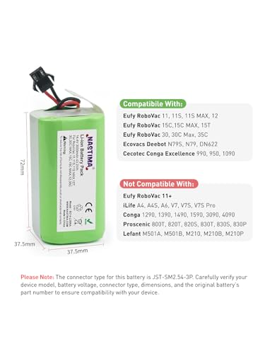 Nastima 14,4V 3000Mah Batteria Li-Ion Compatibile Con Ikohs Netbot S14/S15, Lefant T700/M201, Proscenic 850T, Ecovacs Deebot N79/N79S/DN622, Eufy Robovac 11S/11/15C/15T/30/35C, Conga 990/1090/1790 - 2