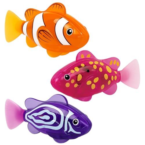 3Pcs Robo Fish Electrodynamic Induction Swimming Robot Fish for Cats Cat Interactive Pet Swimming Bath (Purple+Pink+Yellow)