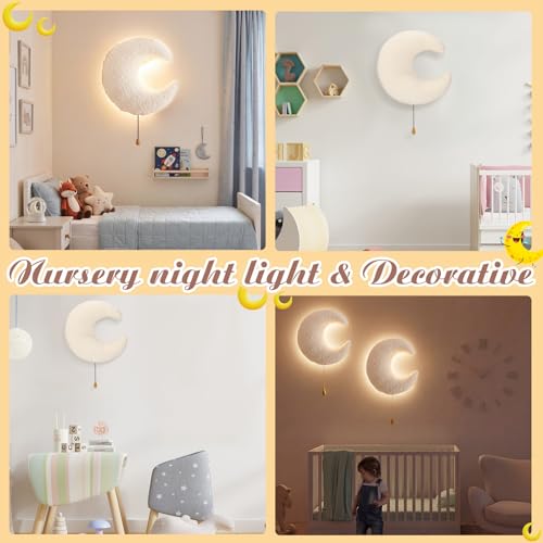 Image of Aurelema Fluffy Moon Night Light Wall Lamp Sleeping Nursery Lighting Cute Floating Battery Operated Hanging Lamp for Baby Boys Girls Bedroom Room Nursery Wall Decorations