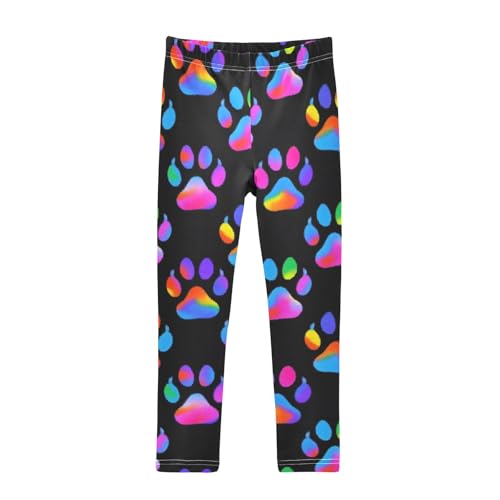 Neon Dog Paw Girls Leggings Soft Stretch Workout Yoga Dance Pants for Kids Casual Tights