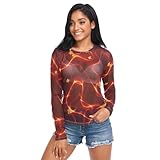 Durchsichtiges Damen-T-Shirt, lässig, Sommer-T-Shirt, durchsichtig, Größe S, Rotes Neon-Lightning-abstraktes Muster, Mittel