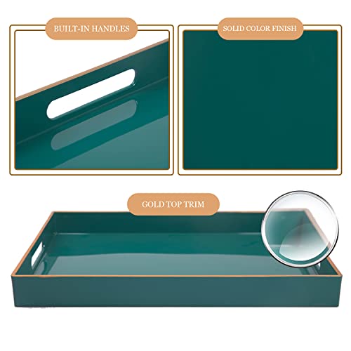 Maoname Green Serving Tray With Handles, Rectangular Decorative Tray, Modern Coffee Table Tray, Plastic Ottoman Tray For Bathroom, Decor, 15.7” X 11.8” X 1.57" #TOP3