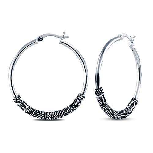Charmsy 925 Sterling Silver Oxidized Balinese Hoop Earrings for Women | Lightweight Click Top Antique Oxidized Balinese Hoops Earring | Sise 30-60mm4