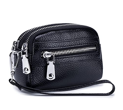 Genuine Leather Mini Wristlet Wallet for Women, 3 Zipped...