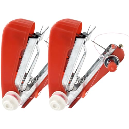 BESTYASH Mini Máquina de Coser Portátil Roja 2 Piezas, Manual y Compacta, Máquina de Coser Multifuncional para Hogar y Manualidades, Herramienta de Costura Profesional para Principiantes