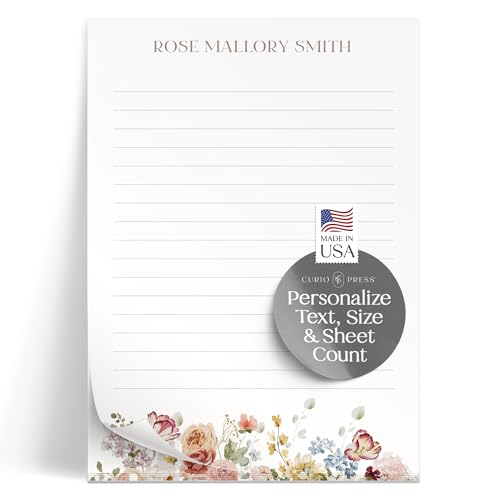 Personalized Stationery Notepads for Women 50 Sheets, Floral Tear Away Custom Notepad Personalized Notepads with Name, Delicate Spring Design Custom Stationery Notepad for Memo - Rose Garden Pad