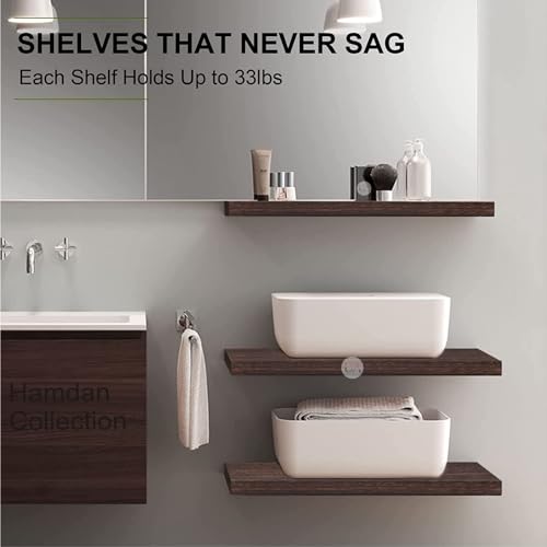 Image of Hamdan Collection Floating Shelves, 24 Inch Wall Shelf Set of 2, Rustic Wood Shelves for Wall Storage, Wall Mounted Wooden Display Shelf for Bathroom Bedroom (17 inch,Set of 3, Brownz)