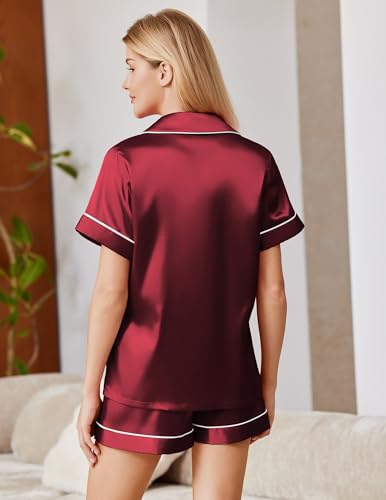 Image of Ekouaer Satin Pajamas for Women Silk Pjs Short Set 2 Piece Lounge Sets