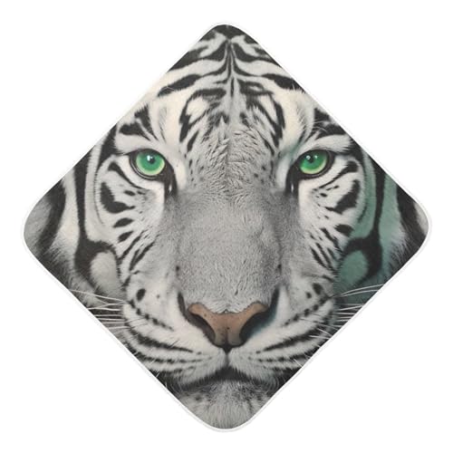 PaChyLuu White Tiger Baby Hooded Towel Soft Cotton Baby Towels Ultra Absorbent Bath Towel for Babies Boys Girls, 35x35 Inch
