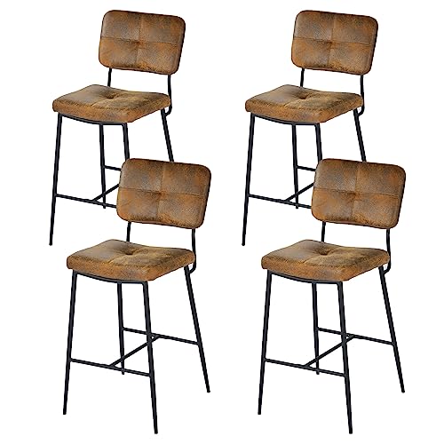 FURNISH - Juego de 4 taburetes de bar, retro acolchado patas de metal establ, revestimiento de tela de gamuza para cocina, salón y restaurante, color marrón