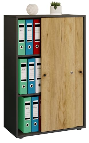 VCM Büroschrank mit 3 Fächern | moderner Aktenschrank mit Schiebetüren und Schloss | Maße ca. B. 70 x H. 111 x T. 40 cm – Lona 3-Fach abschließbar VCM Büroschrank mit 3 Fächern | moderner Aktenschrank mit Schiebetüren und Schloss | Maße ca. B. 70 x H. 111 x T. 40 cm – Lona 3-Fach abschließbar