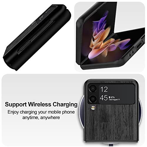 For Samsung Galaxy Z Flip 4 Case (2022 Released) Ultra Thin Simulation Wood Grain Slim Fit Hard Protective Wood Shockproof Drop Proof Protection Scratch-Resistant Design For Galaxy Z Flip 4 (Black) #TOP3