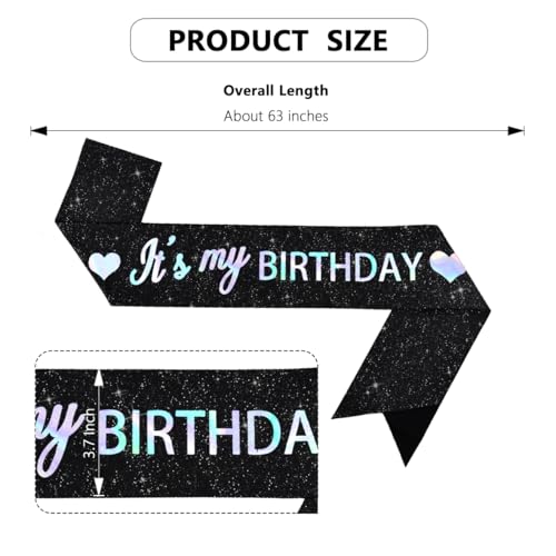 Image of Vuzvuv It's My Birthday Birthday Sash, Glitter Birthday Sash with Foil Letters Birthday Party Decor for Women, Girls