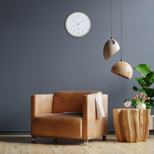 Image of Premium Contemporary Analog Wall Clock with Silent Sweep Noiseless Movement - Gold Frame - HD Clear Glass Surface - 12 inch / 30.5 cm - Model TIME Square