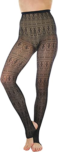 Image of ToBeInStyle Women's Single Floral Lace Fishnet Tights Footless & Stirrup Design