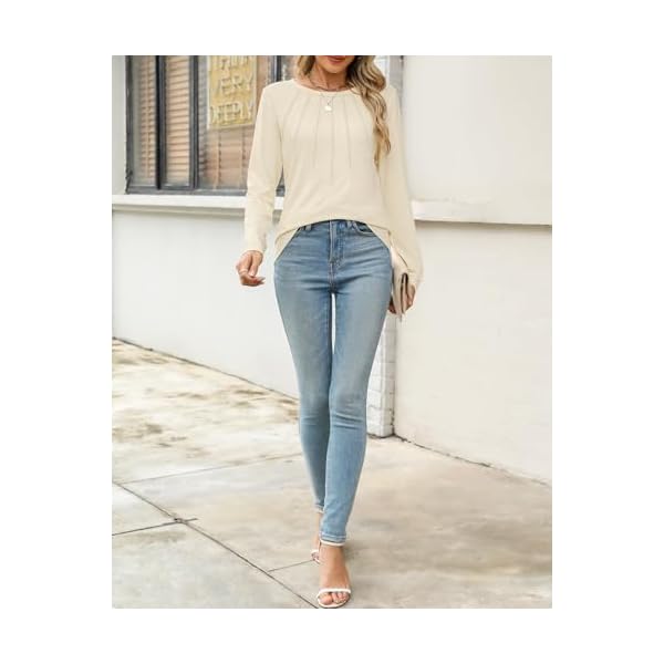 Womens Long Sleeve Shirts Pleated Fashion Crew Neck Casual Tops Blouses Basic Tee Trendy Clothes 2025 - Image 5