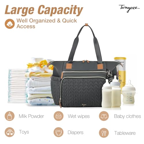 Tonyeee Wickeltasche mit Schnullertasche und Wickelunterlage, Wickelrucksack Multifunktions-Babytasche für Große Reisewindeltasche für Mama und Papa, isolierten Taschen-Dunkelgrau