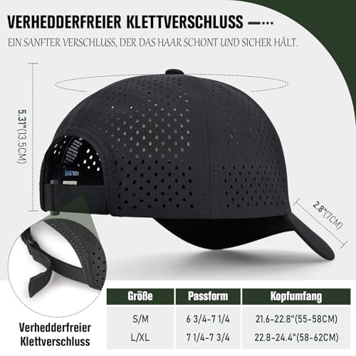 AOPREL Baseball Cap Herren Damen, Wasserdicht Basecap, Atmungsaktivem UV-Schutz Baseball Kappe für Outdoor-Aktivitäten, Golf, Tennis (DE/NL/SE/PL, Alphanumerisch, Einheitsgröße, Schwarz)