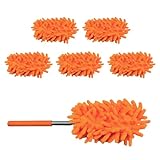 Tuxihapp 6PCS Microfiber Duster for Cleaning, Washable Chenille Hand Dusters with Extendable Telescoping Pole, Mini Car Interior Dusting Brush Tool for Auto Dash, Home, Office, Blinds(Orange)