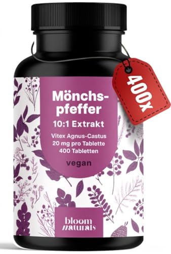 Mönchspfeffer hochdosiert - 400 Tabletten - 20mg pro Tablette - 10:1 Extrakt aus Original Agnus Castus - Nahrungsergänzungsmittel- Vegan und produziert in Deutschland Laborgeprüft