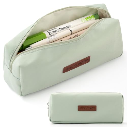 ANGOOBABY Small Pencil Case Student Pencil Pouch Coin Pouch Cosmetic Bag Office Stationery Organizer For Teen School-Green
