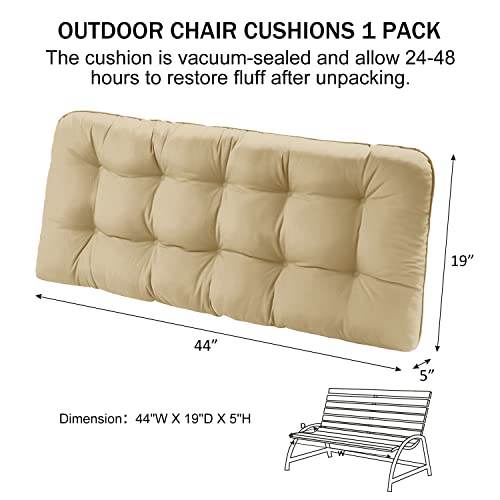 Downluxe Outdoor Chair Cushions, Waterproof Tufted Overstuffed U-Shaped Memory Foam Bench Cushion For Swing Loveseat Patio Funiture, 44" X 19" X 5", Khaki, 1 Pack #TOP5