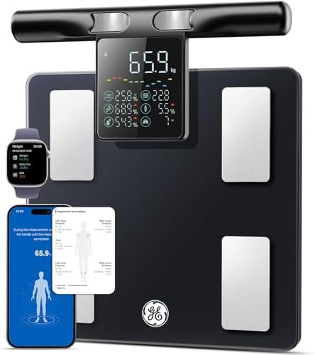 GE Smart Körperfettwaage mit Handsensoren, 50 Körperwerte Präzisions 180kg | Waage mit Körperfett und Muskelmasse, BMI, Bluetooth