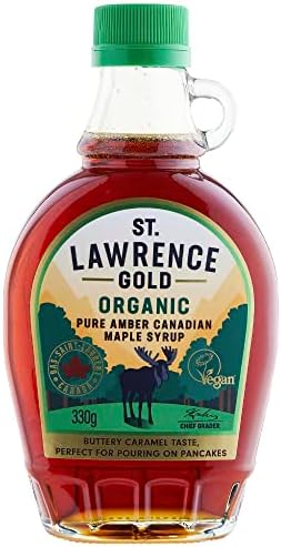 St Lawrence Gold Organic Maple Syrup 250ml - 330g Grade A, 100% Pure Canadian Amber Maple Syrup for Pancakes, Waffles, Coffee and Cocktails - Buttery, Caramel Taste - Gluten Free, Vegan