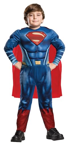 Rubies Disfraz Superman JL Movie Deluxe para niños, Jumpsuit con pecho musculoso y capa, Oficial Warner Bros DC Comics para Carnaval, Halloween, Navidad y Cumpleaños