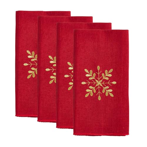 Servilletas de Tela Bordadas Snowflake 20" x 20" Set 4 Rojo