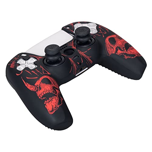 Yorha Laser Carving Silicone Skin For Ps5 Dualsense Controller X 1(Skulls Red) With Exclusive Thumb Grips X 8 #TOP3