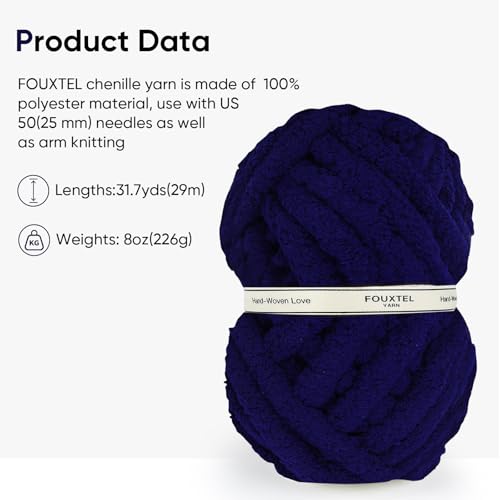 Image of 8 Jumbo Packs Chunky Chenille Yarn for Crocheting, 31.7 yds, 8 oz Each Skein Bulky Thick Fluffy Yarn for Knitting, Super Bulky Chunky Yarn for Hand Knitting Blanket, Soft Plush - Navy Blue