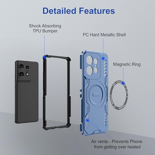 Image of Zapcase Back Case Cover for Motorola Edge 50 Pro 5G | Magnetic Case with Built-in Metal Ring | Supports MagSafe Charger, Wallet & Car Mount | Shockproof Hybrid PC + TPU | Blue