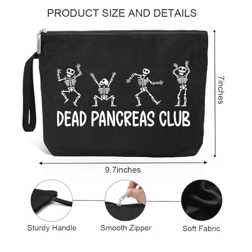 Dead Pancreas Club Cute Skeleton Diabetic Travel Cosmetic Bag, Diabetes Awareness Gifts, Funny Diabetic Bag Gift for Men Women Grandma Grandpa Mom Dad Aunt Uncle Sister Brother2