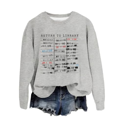 Generisch Biblioteca Camisa Mujeres Libro Amantes Sudadera Gráfico Cuello Crewneck Lector Bibliotecario Maestro Jersey Tops, gris, M