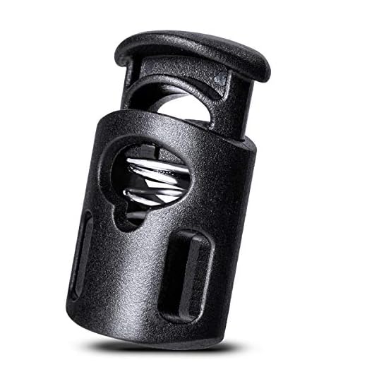 AQRINGO Plastic Cord Locks Single Hole Spring Toggle Stopper Cord Stops Fastener Toggles for Shoelaces, Drawstrings, Paracord, Bags, Clothing, and More (10Pcs, Black)