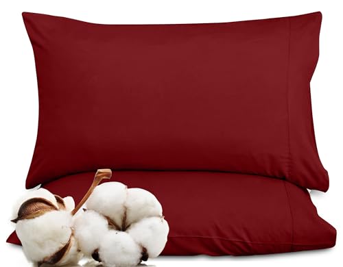 Image of ROYALE LINENS 300 Thread Count 100% Long Staple Combed Cotton Pillowcases Set of 2 - Ultra Soft - Standard Bed Pillow Cover - 20 inchx26 inch - Breathable, Cool & Crisp Percale Red Pillow Cases (Std, Red)