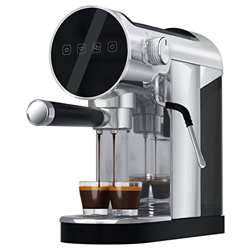 Skyehomo Espresso Machine, 20 Bar Espresso Coffee Maker With Milk Frother Steamer, Espresso And Cappuccino Latte Maker, Espresso Coffee Machine With Digital Touch Panel, 1250W, Stainless Steel #TOP5