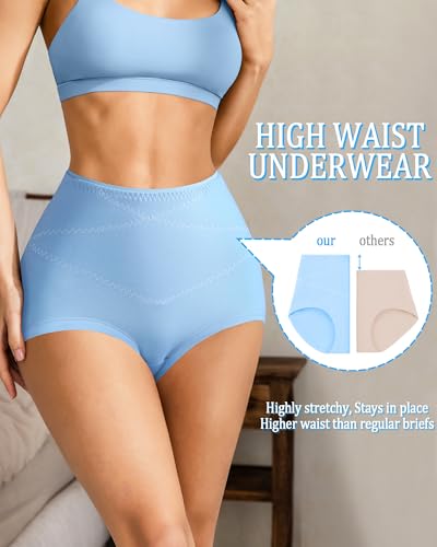Image of Women's Cotton Underwear,Ladies Soft Stretch Tummy Control Comfy No Muffin Panties Boyshorts