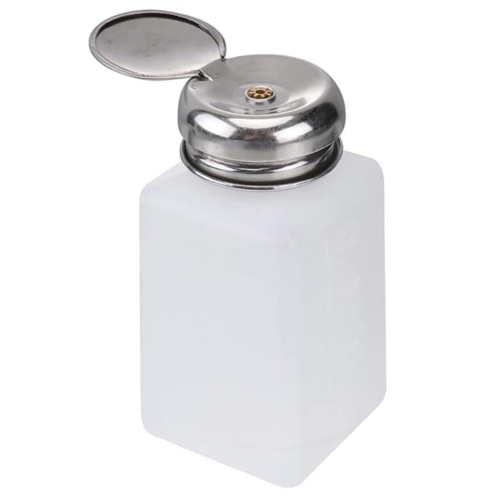 GILHOT® Empty Press Bottles Stainless Steel Cap Liquid Alcohol Press Pumping Dispenser Containers for Liquid Alcohol Container - 180ml