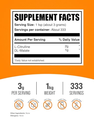 Image of BulkSupplements.com L-Citrulline Malate 2:1 Powder - Nitric Oxide Boost, Citrulline Malate Supplement - Unflavored & Gluten Free - 3g per Servings, 1kg (2.2 lbs) (Pack of 2)