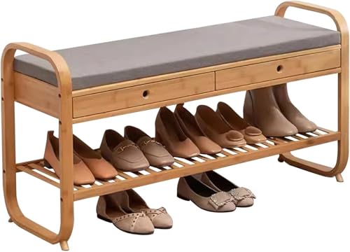 Banco para Zapatos de 3 Niveles, Estante para Guardar Zapatos, Asiento y Puertas Acolchados, Banco para Guardar Zapatos en la Entrada (B, 100 x 32 x 35 cm)
