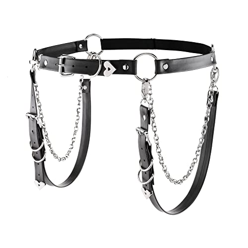 Ayliss Women Punk Waist Chain Belt Skinny PU Leather Metal Chain Gothic Punk Waist Belt Adjustable Layered Rave Costume Party