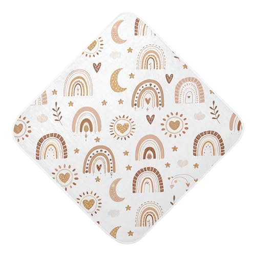 Image of Burbuja Boho Rainbow Baby Bath Towel - Soft Absorbent Muslin Cotton Hooded Towel for Newborn Infant Toddler, 30x30 in