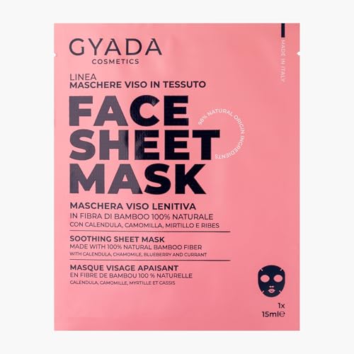 Gyada Cosmetics, Maschera Viso In Tessuto Lenitiva, Per Pelli Sensibili E Delicate, Idrata, Lenisce E Contrasta Il Rossore, Con Calendula, Camomilla, Mirtillo e Ribes, 15 Ml