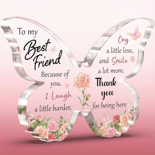 Butterfly Acrylic Plaque, Gifts for Friendship with Elegant UV-Printed Design – Gifts for Best Friend Birthday, Christmas, Anniversary or Bestie Appreciation