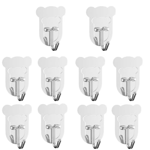 10 Pcs Heavy Duty Adhesive Hooks 10lb Max - Transparent