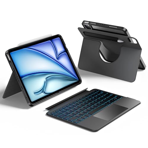 HOU for iPad Air 11 Zoll Case mit Tastatur,Pro 11 (4./3./2./1. Gen) & Air 5./4. Rotierbare Case Tastatur, Multi-Touch Trackpad, Elastischer Stifthalter